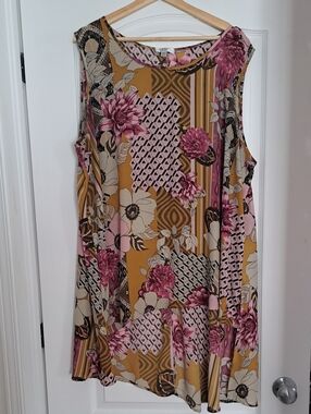 Spense Mustard Tunic with Pink Floral Print